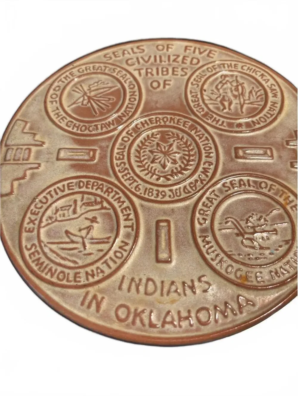 Frankoma Pottery Plate Featuring Seals of Five Civilized Tr.